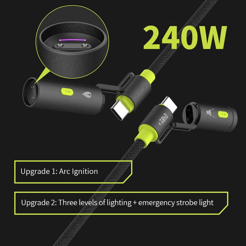 ChubbyTrail 240W USB-C Cable – Arc Ignite & Emergency Light, Outdoor Power Pro