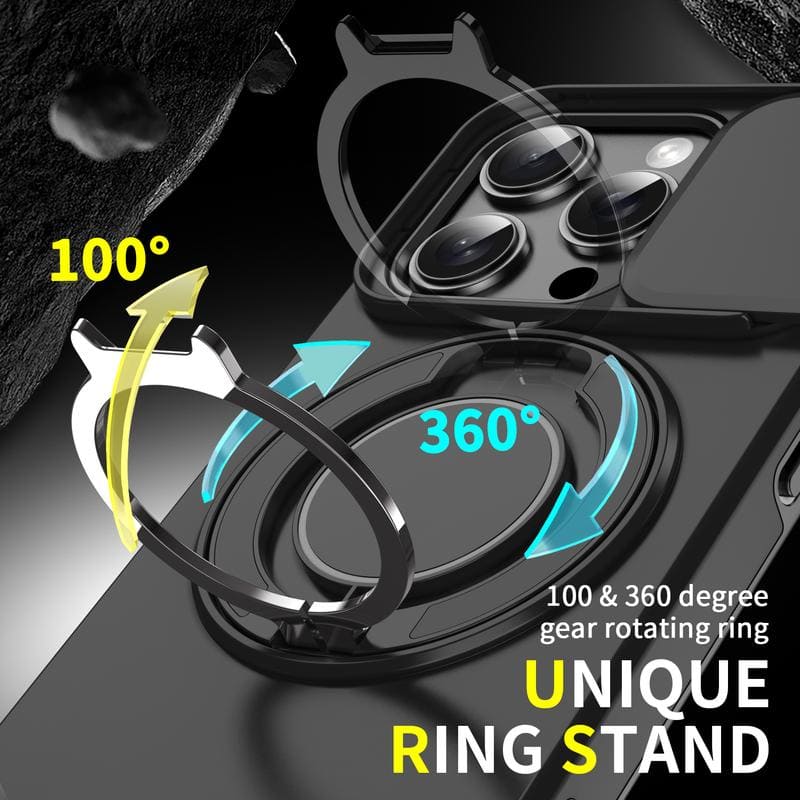 Military-Grade Shockproof Magnetic Case with Camera Slide & 360° Kickstand Ring Multi-Pack