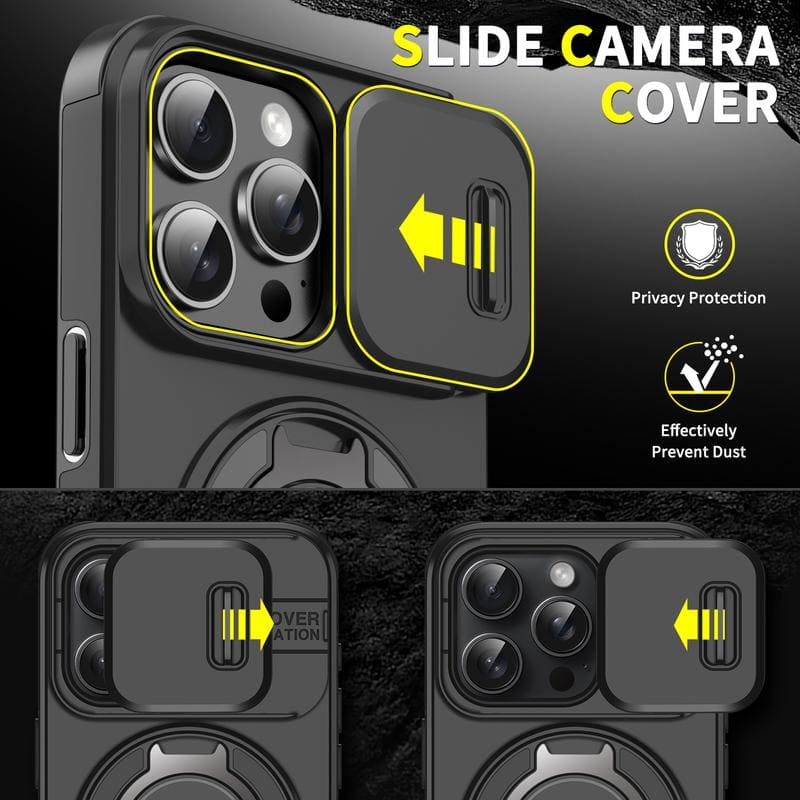 Military-Grade Shockproof Magnetic Case with Camera Slide & 360° Kickstand Ring Multi-Pack