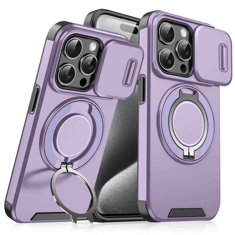 Military-Grade Shockproof Magnetic Case with Camera Slide & 360° Kickstand Ring